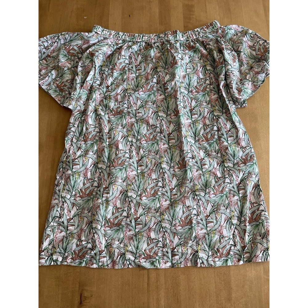 H&M Fauna Leaf Print Off-Shoulder Mini Dress SZ 6 Floral Peasant Tunic Top Green